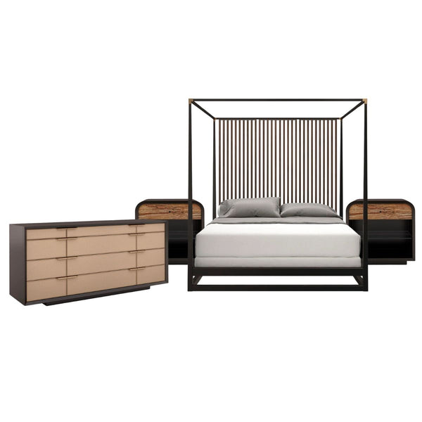 PINSTRIPES BED, DRESSER, AND TWO NIGHTSTANDS SET