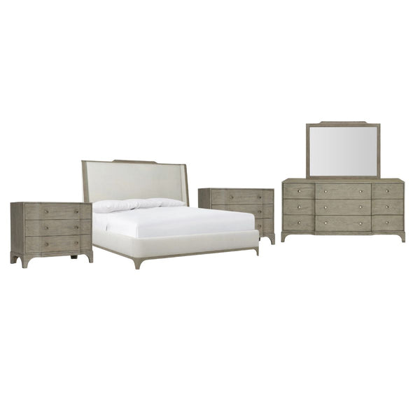 ALBION KING BED, DRESSER, MIRROR, AND TWO NIGHTSTANDS