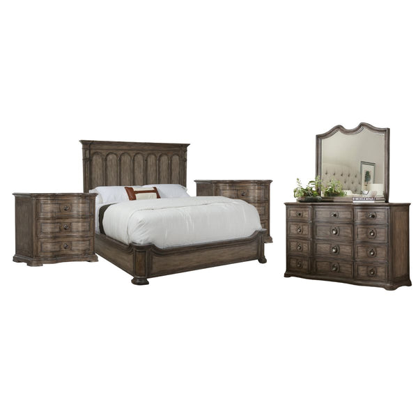 WOODLANDS KING BED, DRESSER, MIRROR, AND TWO NIGHTSTANDS SET