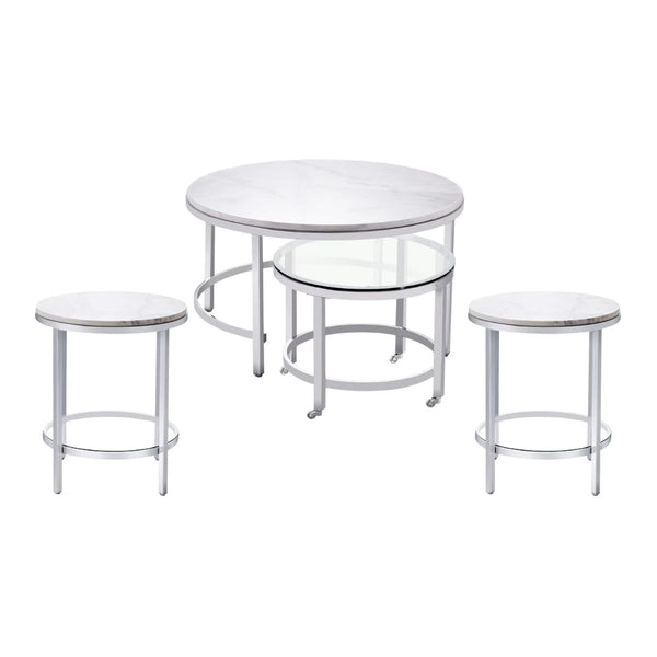 JADYN CHROME NESTING COCKTAIL TABLE AND TWO END TABLES