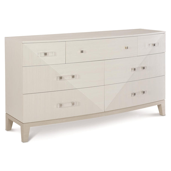 Axiom dresser features a softly curved front